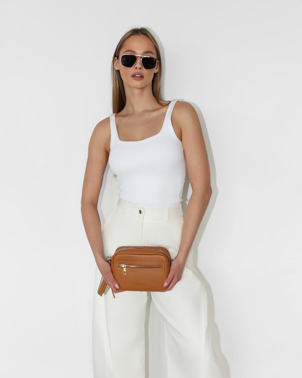 Ruda listonoszka damska skórzana z chwostem 107-8-RUDY