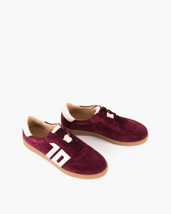 Bordowe trampki damskie z naturalnej skóry zamszowej 105-75597-BORDO
