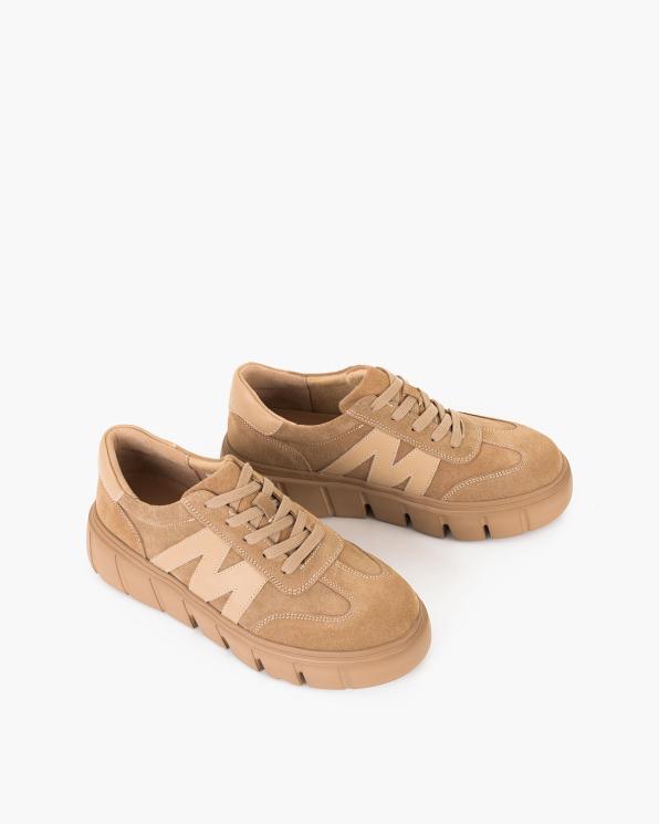 Beżowe adidasy damskie sznurowane ze skóry zamszowej 105-16597-BEŻ
