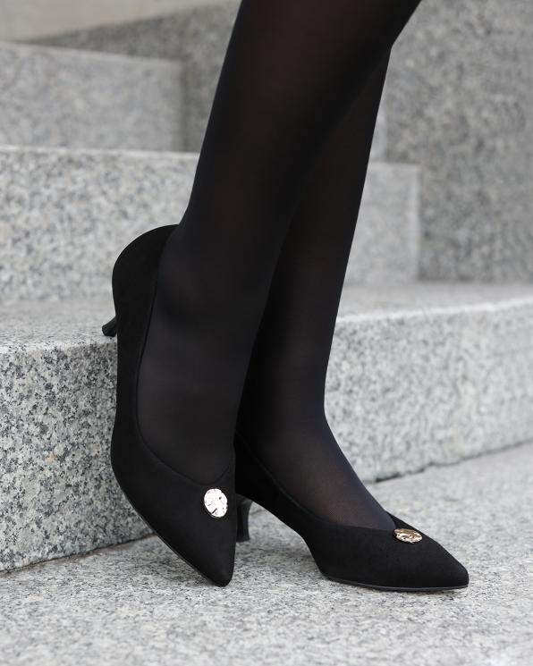 Czarne czółenka damskie ze skóry zamszowej na małej szpilce 034-5545-CZA-ZAM