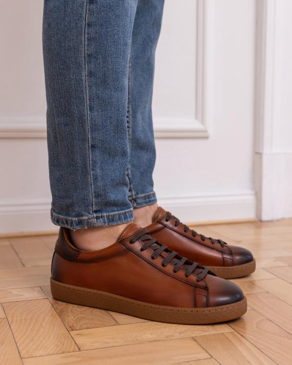 Brązowe półbuty męskie sznurowane ze skóry licowej 151-3142-2-BRĄZ