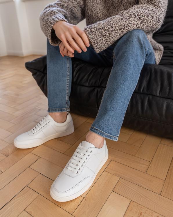 Białe trampki męskie z naturalnej skóry licowej 151-0242-41-BIAŁ