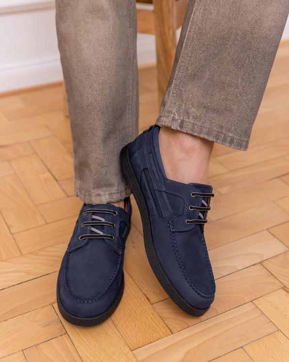 Granatowe półbuty męskie żeglarskie nubukowe 151-6152-1-NAVY
