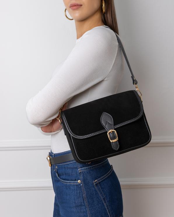 Czarna torebka damska zamszowa na ramię 154-8156-CZARNY