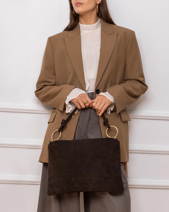 Czekoladowa duża torebka damska z naturalnej skóry zamszowej 154-5056-CZEKOLADA