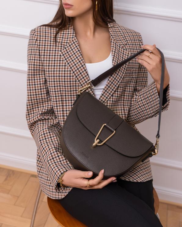 Czekoladowa torebka damska skórzana z klamrą 154-3356-CZEKOLADA