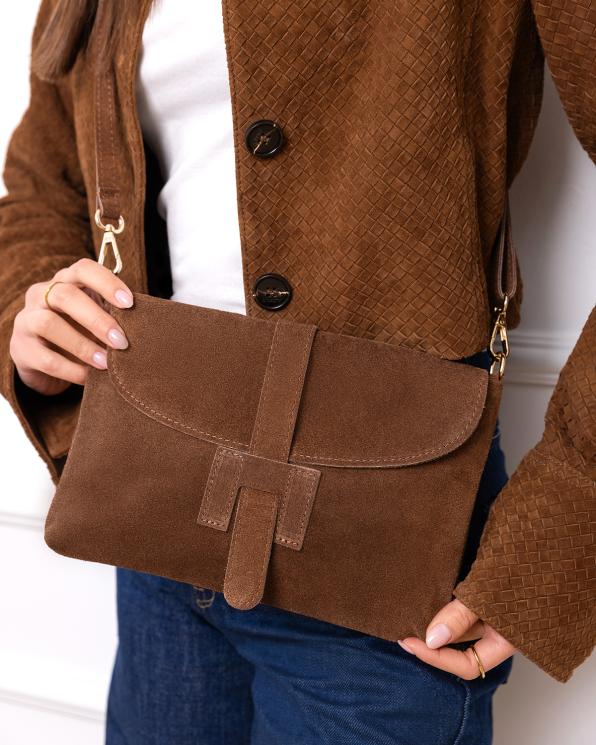 Ruda mała torebka damska zamszowa na ramię 154-2666-RUDY