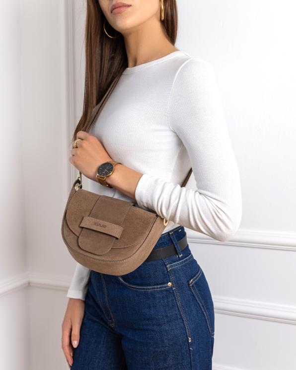 Beżowa mała torebka damska zamszowa na ramię 154-2175-BEŻ