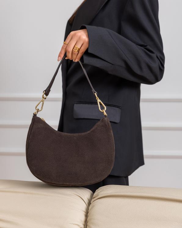 Czekoladowa torebka damska z naturalnej skóry zamszowej 154-2076-CZEKOLADA