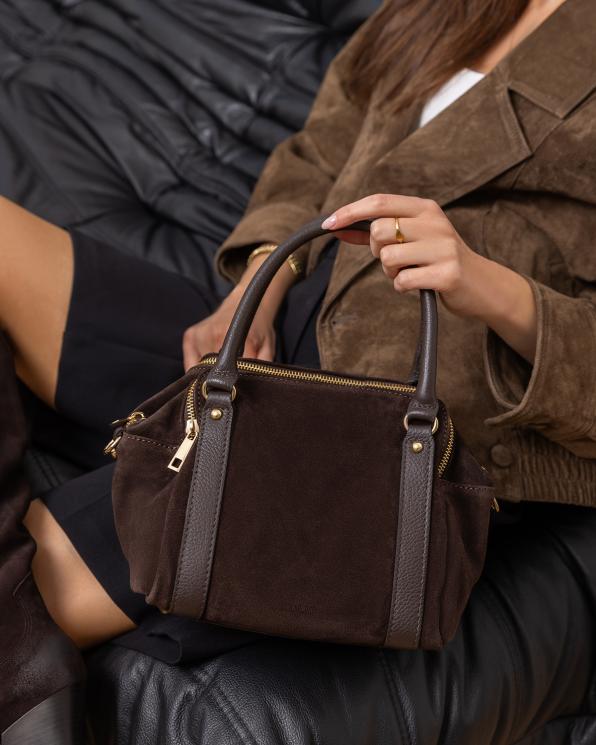 Czekoladowa mała torebka kuferek ze skóry naturalnej 154-7966-CZEKOLADA