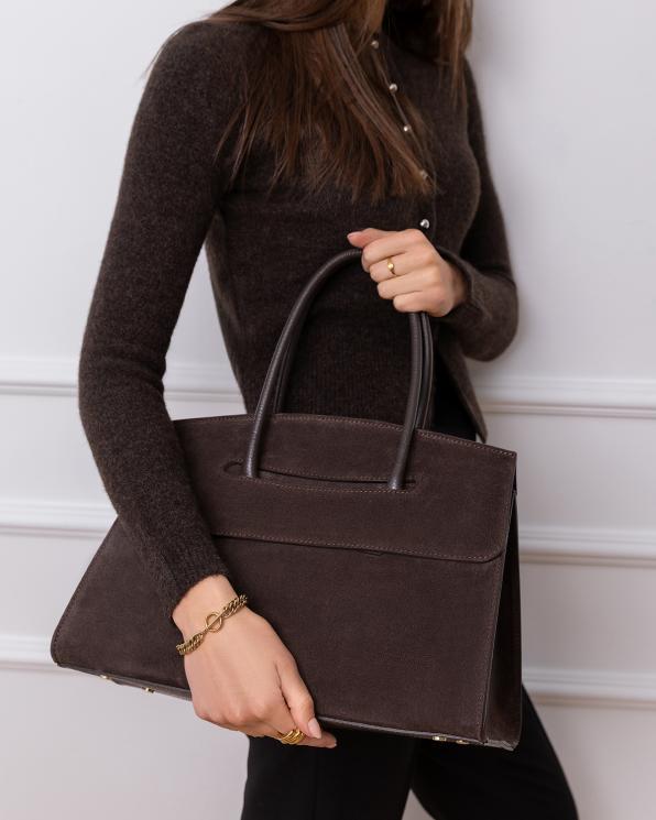 Czekoladowa duża torba damska zamszowa na ramię 154-5866-CZEKOLADA