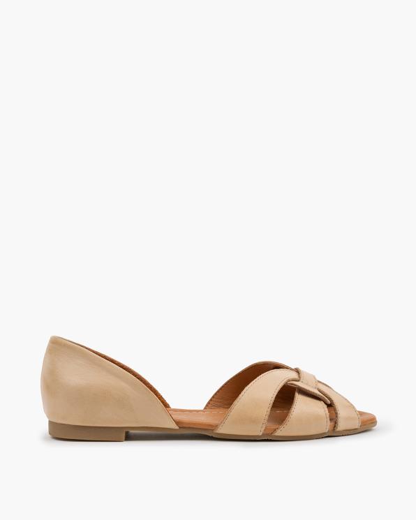 Beżowe sandały damskie skórzane na niskim obcasie 145-1043-BEŻ