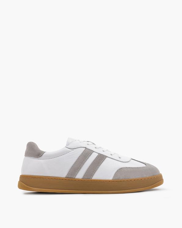 Białe adidasy męskie ze skóry licowej z beżowymi wstawkami 165-316-BIA-SZAR