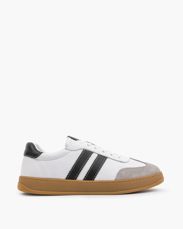 Białe trampki męskie skórzane z czarnymi wstawkami 165-316-BIA-CZAR