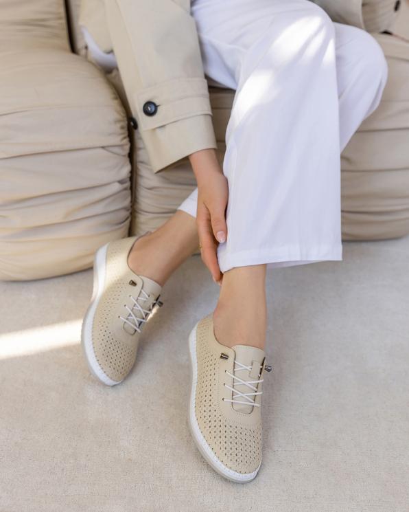 Szare trampki damskie skórzane z perforacjami 165-0081-SZARY