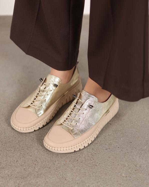 Beżowo-złote trampki damskie ze skóry licowej 153-28062-ZŁOTY