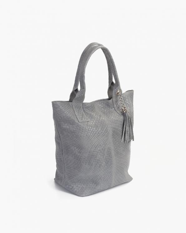 Szara torebka damska pleciona z frędzlem 107-PLECIONY-SZARY