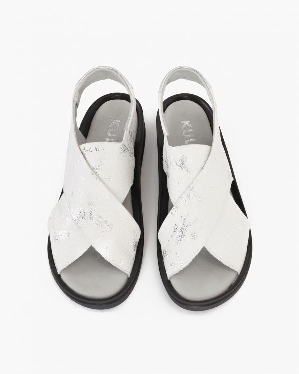 Biało-srebrne sandały damskie nubukowe na koturnie  043-485-BIAŁO-SR
