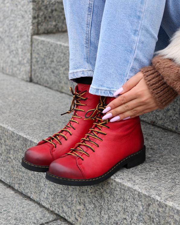 Czerwone trzewiki damskie ze skóry licowej  135-13716-RED