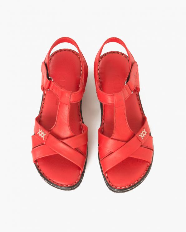 Czerwone sandały damskie skórzane na koturnie  097-604-CZERWONY