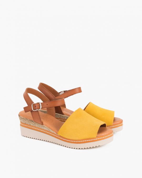 Żółte sandały damskie nubukowe na koturnie  009-775-ŻÓŁTY