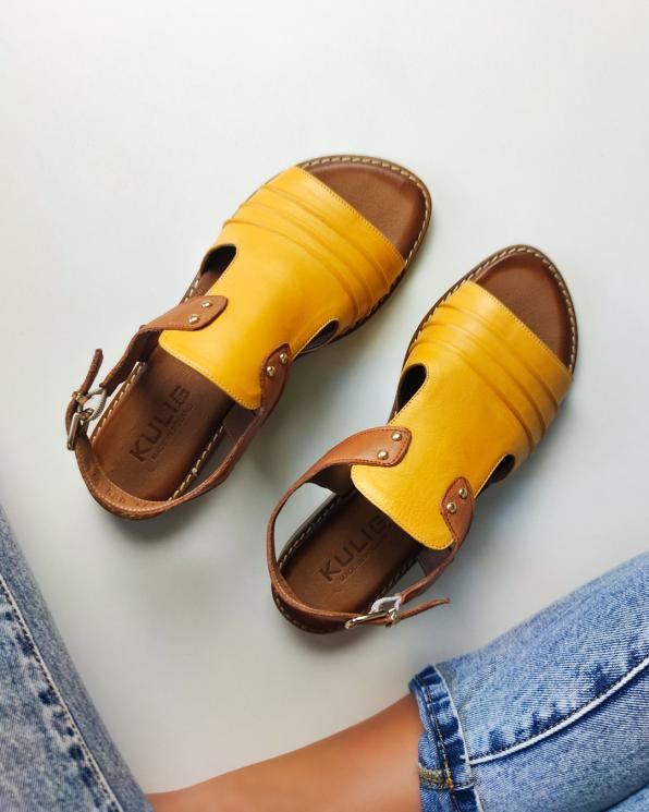 Rudo-żółte sandały damskie skórzane  086-2373-085-074