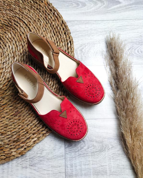 Czerwone sandały damskie nubukowe espadryle  110-826-CZERWONY