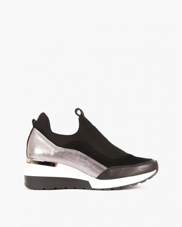 Czarno-srebrne sneakersy skórzane 046 903 CZ/SREB