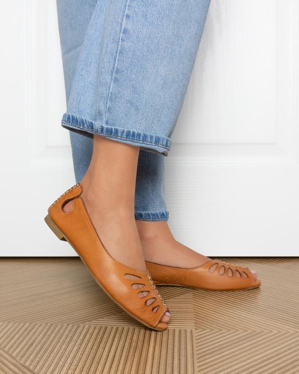 Rude baleriny damskie ażurowe ze skóry licowej peep toe  145-700-RUDY