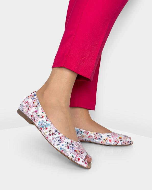 Wielokolorowe baleriny ażurowe ze skóry naturalnej peep toe 148-904769-KWIAT